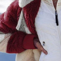 Color Block Zip-Up Hooded Faux Fur Jacket