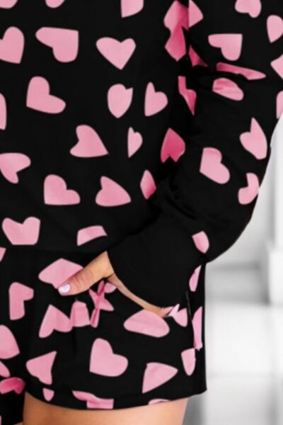 Heart Print Round Neck Top and Shorts Lounge Set Pajama Set Fashion Pajamas