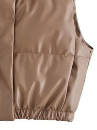 Women's Vest Jacket PU Leather Zip Up Drawstring Fashion Outerwear