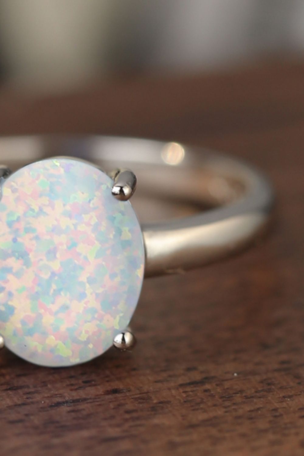 Opal Solitaire Ring, 925 Sterling Silver Oval Opal Dainty Ring