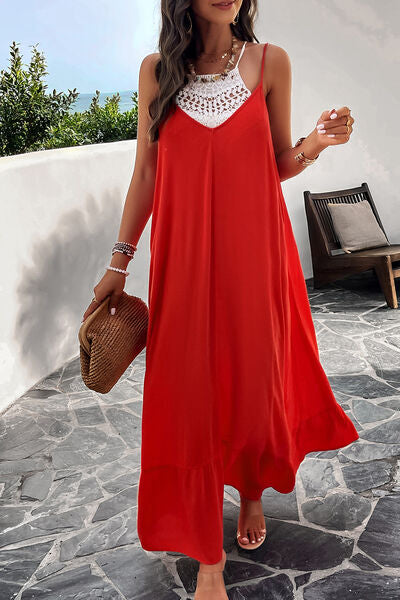 Backless Maxi Cami Dress with Pockets Holiday vacation Flowy Comfortable Loose Fit Dress