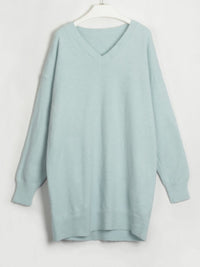 Womens Oversize Sweatshirt V-Neck Dropped Shoulder Sweater Dress