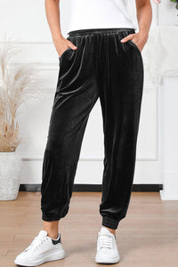 Womens Velvet Fashion Sweatpants Elastic Waist Pocketed Pants