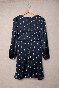 Polka Dot Dress Bow Printed V-Neck Balloon Sleeve Short Dress, Trending New Fashion