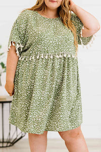 Plus Size Leopard Print Tassel Trim Dress