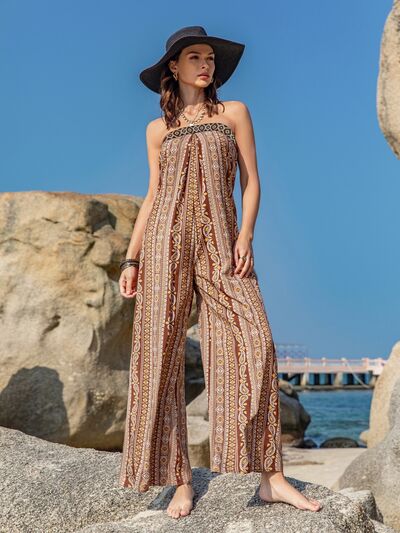 Boho Jumpsuit Sleeveless Tied Printed Tube Wide Leg Pant Romper casual and comfortable fashion