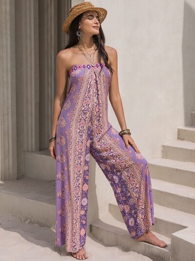 Boho Jumpsuit Sleeveless Tied Printed Tube Wide Leg Pant Romper casual and comfortable fashion