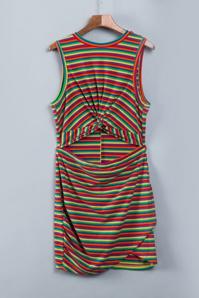 Casual Tank Dress Cutout Striped Round Neck Sleeveless Mini Dress