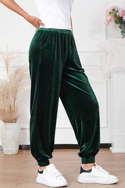 Womens Velvet Fashion Sweatpants Elastic Waist Pocketed Pants