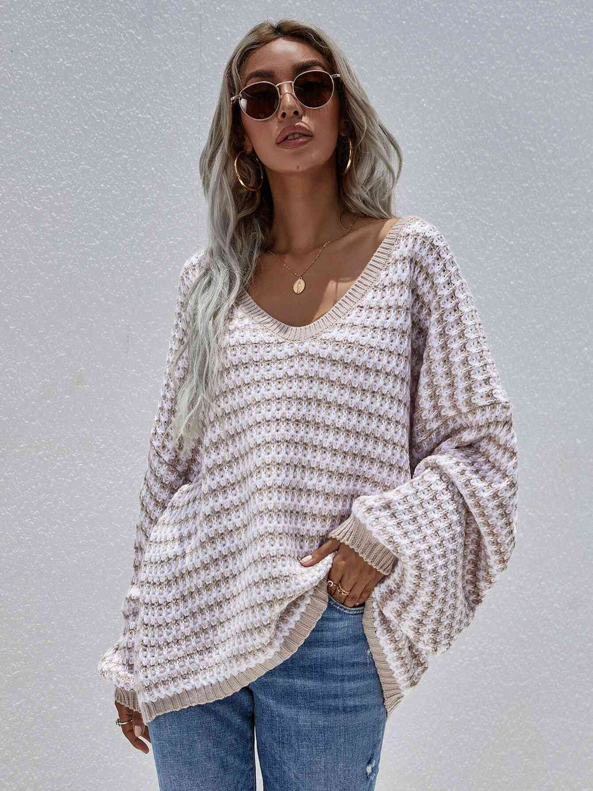 sweater, pull over sweater, drop shoulder top, vneck sweater, cute sweaters, casual sweaters, beige sweater