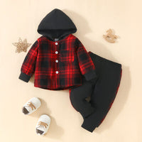 Plaid Button Up Hooded Shacket and Pants Set Baby Boy Fashion Clothing and Gifts