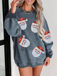 Sequin Santa Patch Ribbed Sweatshirt Holiday Christmas Sweater