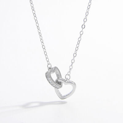 Interlock Heart Necklace 925 Sterling Silver Zirconia Double Heart Love Dainty Necklaces