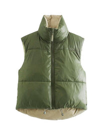 Women's Warm Sleeveless Jacket Zip Up Drawstring Reversible Vest