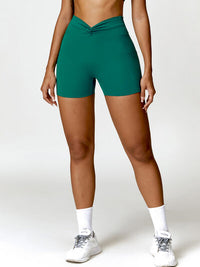 Activewear Sports Shorts with Pockets Sexy Twisted High Waist Nylon