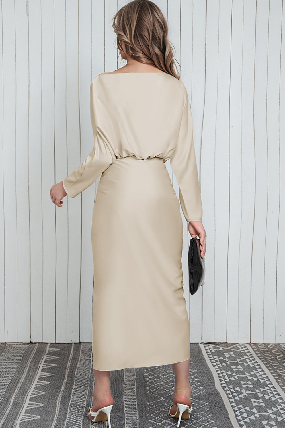 Boat Neck Long Sleeve Twisted Midi Dress, Work Dress, professional dresses