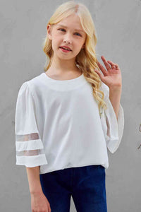 Girls Sheer Striped Flare Sleeve Tee Shirt Kid's Fashion