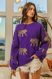 Womens Fashion Tiger Pattern Long Sleeve Sweater