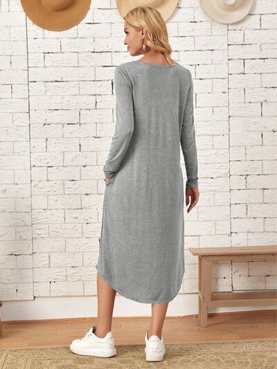 Women's Casual Maxi T-Shirt Dress With Pockets Loungewear Fashion Pocketed Round Neck Long Sleeve Tee Dress