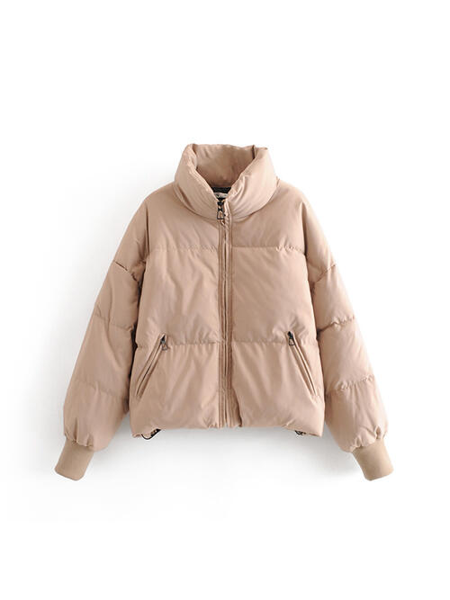 Women's Zip Up Puff Drawstring Winter Coat with Pockets Winter Fashion Outerwear