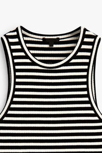 Black and White Striped Round Neck Wide Strap Tank Top