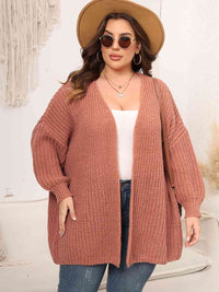 Plus Size Open Front Dropped Shoulder Knit Cardigan Fashion Sweater