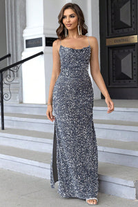 Sequin Backless Split Slit Sexy Maxi Dress Evening Party Formal Dresses