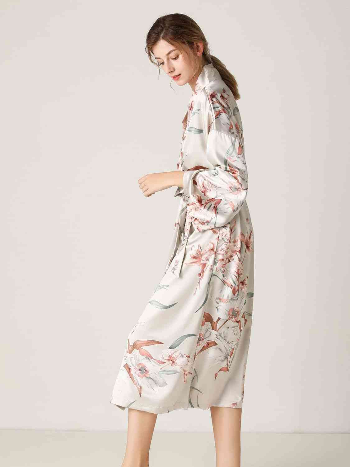 Floral Robe Tie Waist Long Sleeve Fashion Loungewear Robes Pajamas Lingerie