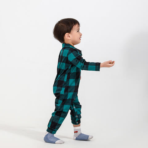 Baby Boy Long Sleeve Onesie Pajamas Plaid Collared Neck Jumpsuit Baby Fashion and Gifts