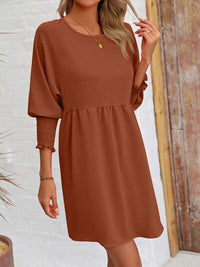 Round Neck Lantern Long Sleeve Casual Mini Dress