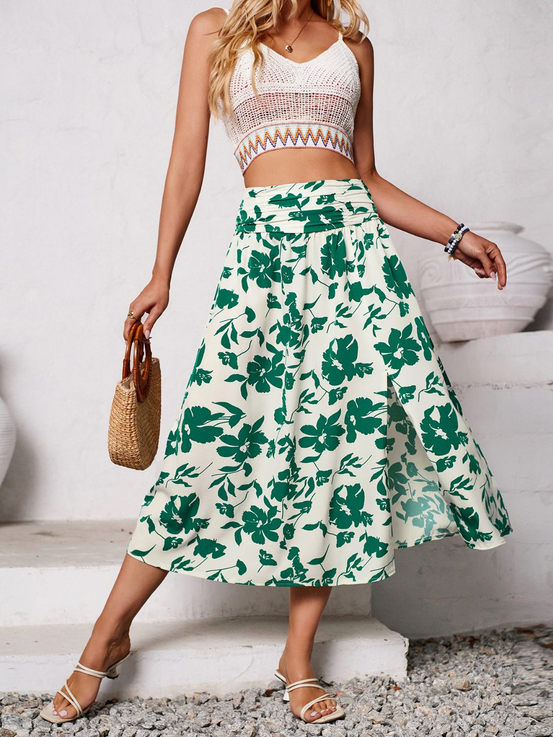 Printed Slit Printed Midi Skirt New Women's Fashion Long Flowy Skirt