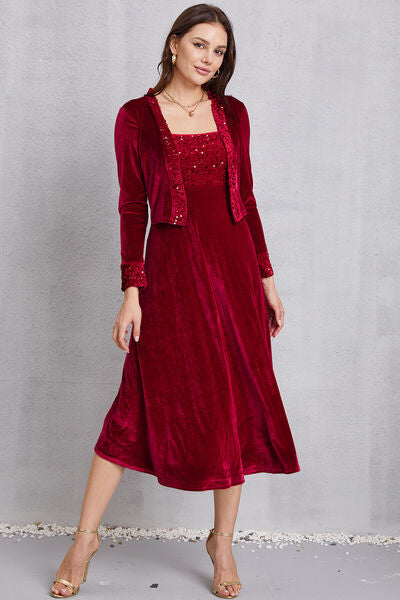 Sequin Long Sleeve Midi Dress