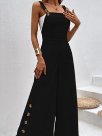 Side Decor Button Wide Leg Overalls Women's Fashion Jumpsuits