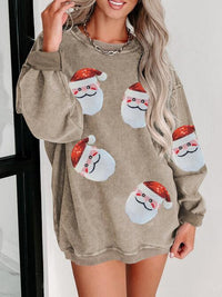 Sequin Santa Patch Ribbed Sweatshirt Holiday Christmas Sweater