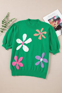 sweaters, shirt, top, short sleeve sweaters, womens fashion, womens clothing, flower print sweaters, turtleneck sweaters, popular sweaters, nice clothes, cute womens sweaters, green shirt, short sleeve shirts, green top, green short sleeve shirts, green short sleeve sweaters 