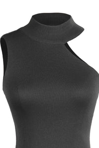 Ladies Sleeveless Mock Neck Shirt Asymmetrical Sleeveless Rib-Knit Turtleneck Tops