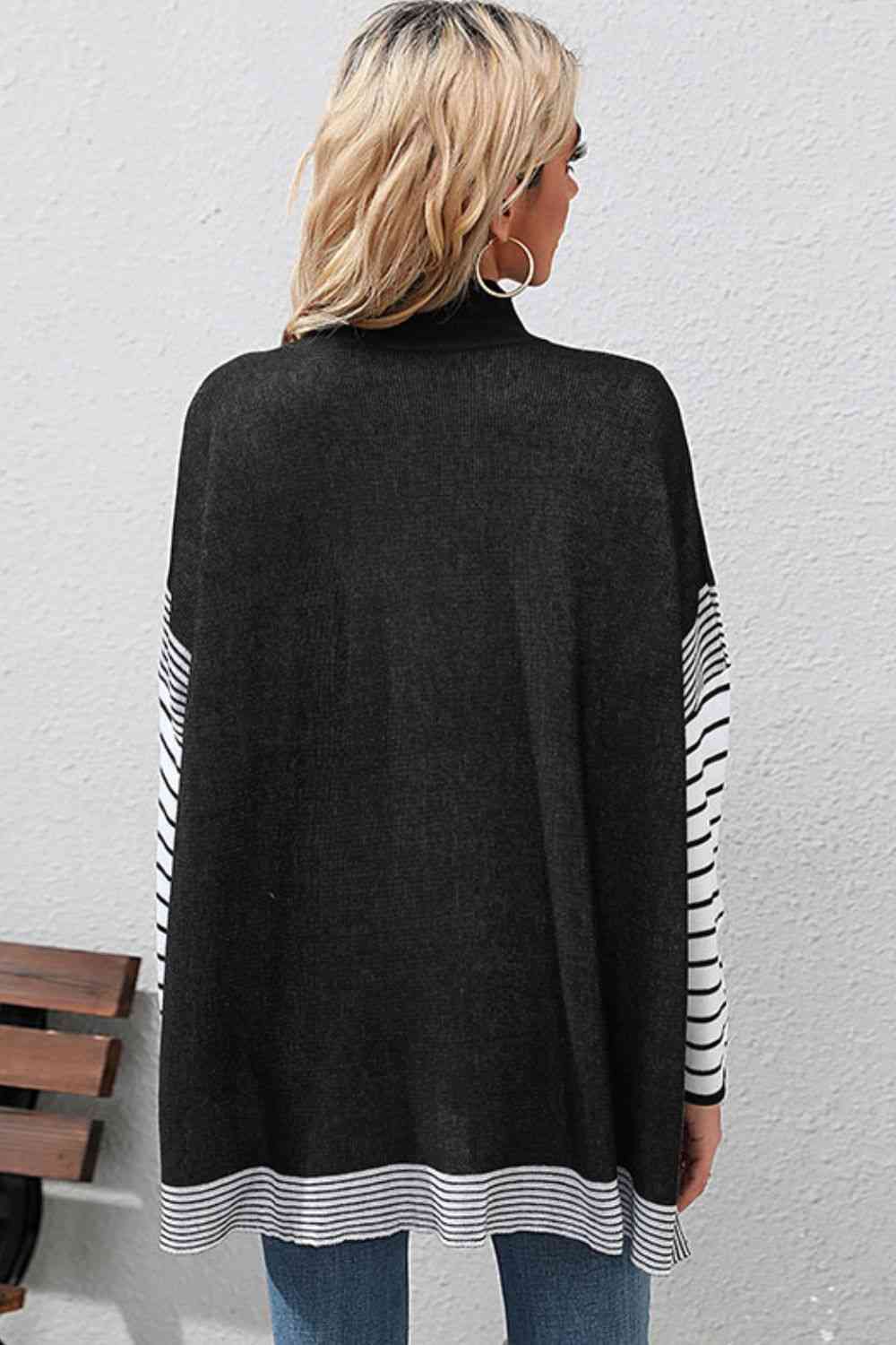 Womens Striped Long Sleeve Shirt Mock Neck Knit Pullover