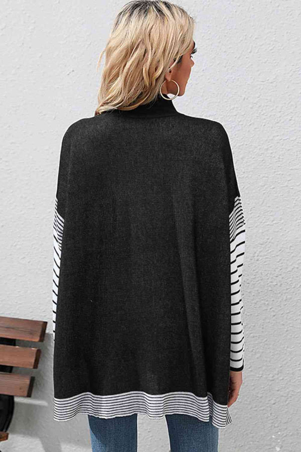 Womens Striped Long Sleeve Shirt Mock Neck Knit Pullover