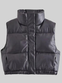 Women's Vest Jacket PU Leather Zip Up Drawstring Fashion Outerwear