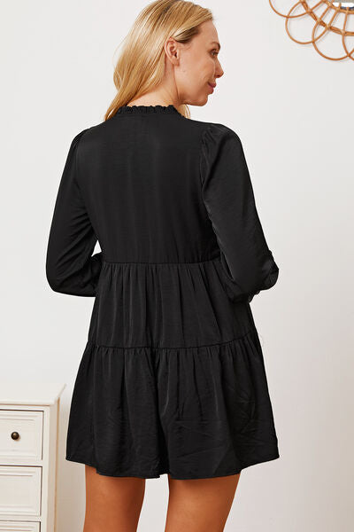 Ruffled Button Up Long Sleeve Tiered Shirt Dress