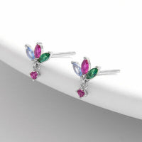 Tiny Colorful Stud Earrings Inlaid Zircon 925 Sterling Silver Geometric Stud Earrings