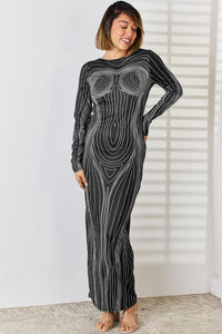 Anatomy Design Cutout Round Neck Long Sleeve Backless Maxi Dress