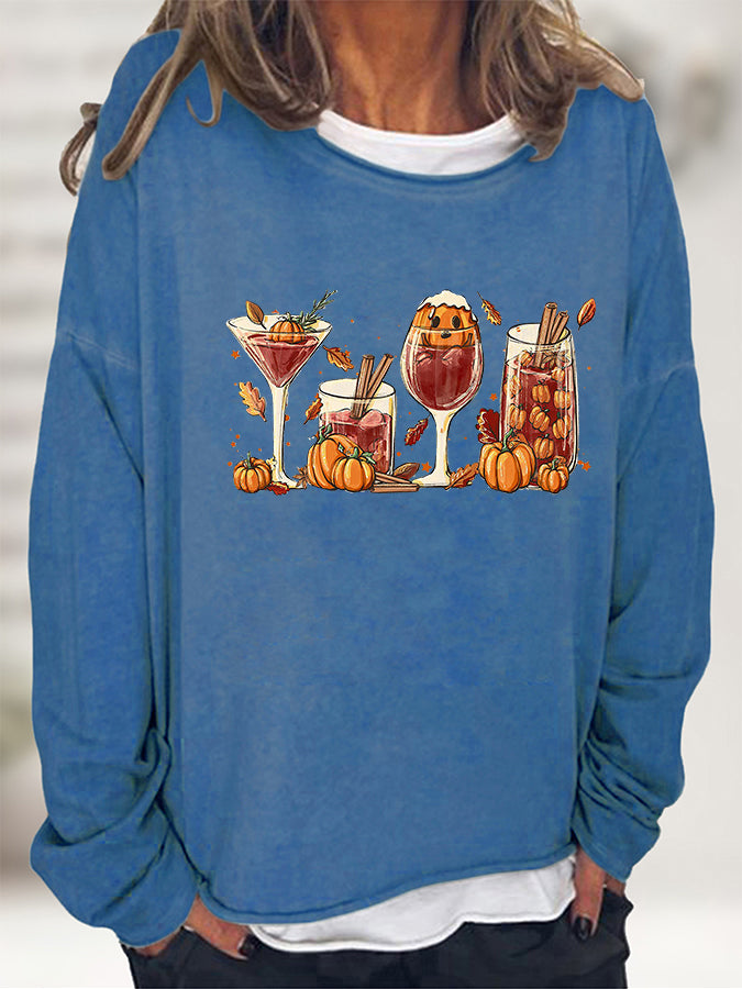 Round Neck Long Sleeve Full Size Graphic Halloween October Fall Season Pumpkin Spice Sweatshirt