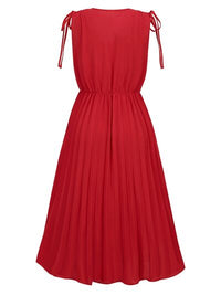 Pleated V-Neck Sleeveless Midi Dress