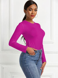 Round Neck Long Sleeve Womens Top Bodysuit