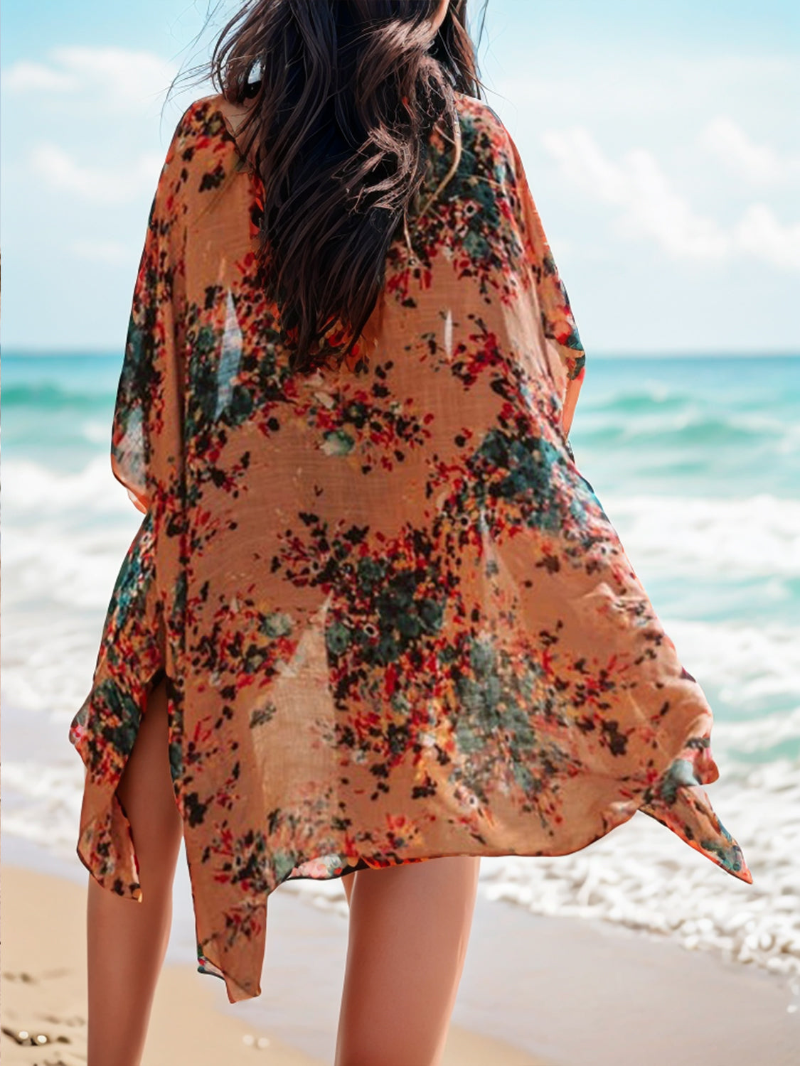 Swimsuit  Cover-Up Printed Open Front Cover-Up and Fashion Kimono