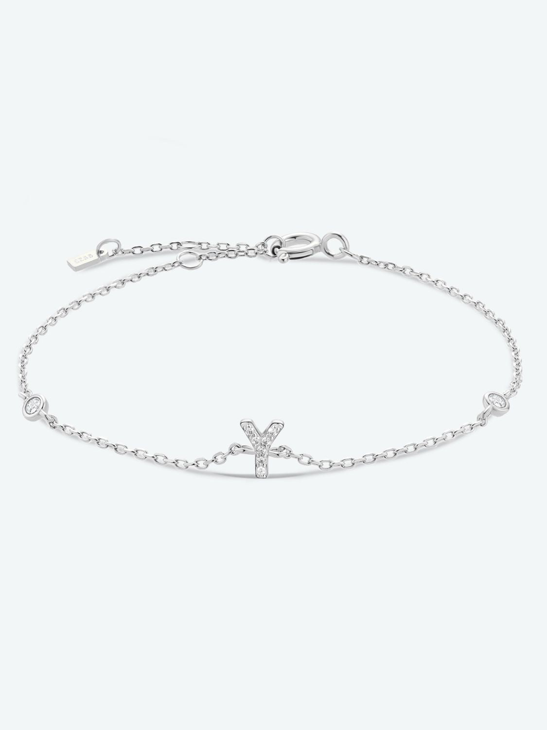 Initial Letter Bracelet, V To Z Zircon 925 Sterling Silver Bracelet