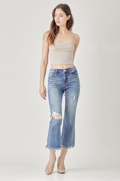 KESLEY High Waist Ripped Jeans Distressed Cropped Bootcut Jeans