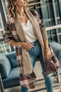 Plaid Open Front Long Sleeve Long Cardigan