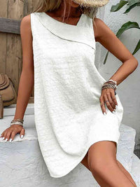 Women's Casual Short Dress Asymmetrical Neck Sleeveless Mini Dress